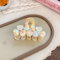 Floral acetate hair claw clip with colorful marble texture and rhinestone center - Colorful Floral