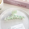 Mintgrüne Haarklammer aus Acetat mit Kristallblumen für elegante Frisuren - Floral Grün