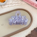 Elegant purple acetate hair claw clip with 3D flowers and sparkling rhinestone center - Metallic Purple