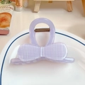 Light purple plaid bow hair claw clip with translucent finish for elegant hair styling - Purple Bow