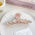 Haarklammer aus Acetat in Marmoroptik mit kleinen Kristallblumen für elegante Frisuren - Rosa und Grün Floral