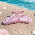 Pink starfish shark hair clip with sparkling rhinestones and a pearlescent finish - Purple Rhinestone