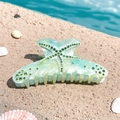 Starfish acrylic shark clip with green rhinestones and mint marble pearl texture - Teal With Rhinestone