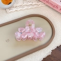 Pink marble acetate hair claw clip with 3D flowers and sparkling rhinestones - Floral Pink