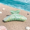 Light green starfish shark hair claw clip with pearls and resin sea star design - Cyan Pearl