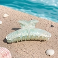 Pearlescent mint green starfish hair claw clip with pearls on a beach background - Light Teal With Artificial Pearl