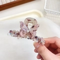 Haarklammer in Schmetterlingsform, rosa Marmor-Optik mit funkelnden Strasssteinen - Blumiges Nebelviolett