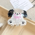 Cute acetate dog hair claw clip with black ears and pink bow detail for women - Dog