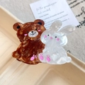 Cute brown bear and white rabbit acetate hair claw clip with marble texture - Bear Rabbit