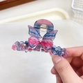 Schmetterling-Haarklammer mit rosa-violettem Farbverlauf, Strasssteinen und Blumen - Blumiges Lila Blau