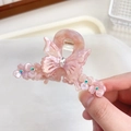 Pince à cheveux papillon marbre rose avec strass et détails floraux - Rose Foncé Floral