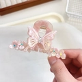 Pince à cheveux papillon rose avec texture marbrée et strass pour femmes - Rose Pâle Floral
