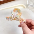 Pince à cheveux papillon en résine marbrée avec fleurs ornées de strass colorés - Multicolore Floral