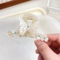 Pince à cheveux papillon blanc crème avec strass et finition nacrée - Blanc Porcelaine Floral
