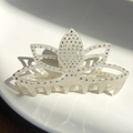 Elegant cream white lotus hair claw clip with colorful rhinestones for women hair styling - Light Smoke Cyan