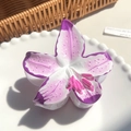 Squisita pinza per capelli a fiore bianco e viola con petali screziati su un vassoio - Viola
