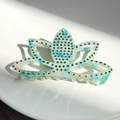 Blue and white lotus acetate hair claw clip with rhinestones and marble texture - Mixed Colors