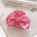 Pink marble texture acetate bow hair claw clip on white book background for women - Metallic Pink