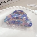 Elegant purple marble acetate hair claw clip with triangular hollow design in white ceramic tray - Dreamy Purple