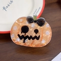 Pinza de pelo de calabaza para Halloween en acrílico naranja jaspeado con lazo - Calabaza Espeluznante