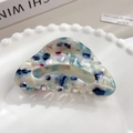 Triangle acetate hair claw clip with blue, white, and pink marbled swirl patterns - Light Cyan