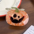 Pinza para el pelo de calabaza de Halloween en acetato naranja jaspeado con cara graciosa - Calabaza Sonriente