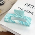 Large blue and white marble pattern rectangle hair claw clip with striped acetate finish - Glacier Blue