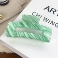 Large rectangle hair claw clip featuring green and white marble stripes in acetate - Mint Green
