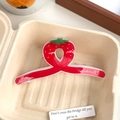 Jelly color strawberry hair claw clip made of red acrylic with green leaf details - Strawberry Style
