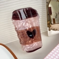 Pink coffee cup hair claw clip with heart pattern and pearlescent acrylic finish - Heart Coffee Cup