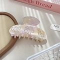 Elegante pinza per capelli con trama marmorea, strass e design floreale da donna - Viola fantasma