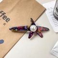 Pinza para el pelo con forma de estrella de mar en acetato jaspeado y perla central - Azul Multicolor