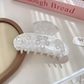 Elegante molletta per capelli in acetato bianco marmorizzato con tre fiori di strass - Bianco Sirena