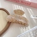 Amber marble resin hair claw clip with three rhinestone encrusted floral designs - Golden Coffee