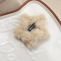 Pinza para el pelo con estrella de peluche beige y clip BB de metal negro para el otoño - 6.5cm / Camel