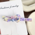 Pasador de lazo en acetato con diseño de mármol de acuarela en color violeta y amarillo - Púrpura Metálico