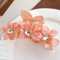 Elegante pinza per capelli in acetato con fiori rosa e strass scintillanti per donna - Arancione