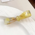 Barrette nœud faite main en acétate avec texture marbrée jaune et vert olive poli - 6.5cm / Jaune Irisé