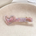 Fermaglio per capelli in acetato rosa marmo con cuore di strass scintillanti - Rosa Porpora