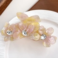 Pinza per capelli a fiori in acetato rosa e giallo con strass in stile coreano - Rosa Metallico