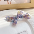 Barrette nœud en acétate violet marbré style français avec lettrage doré sur céramique - 9.5CM / Violet Irisé