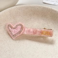 Fermaglio per capelli a cuore in acetato rosa con strass e texture effetto marmo - rosa acceso