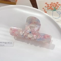 Elegant marble acetate hair claw clip with pink flowers and sparkling rhinestones - 10cm / Floral Light Pink