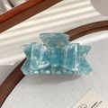 Pinza per capelli a fiocco azzurro in acetato con trama in madreperla per donne - Blu Metallico