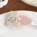 Beigefarbene Bär-Haarklammer mit rosa Basis und funkelndem Herz-Strassstein - Milchkaffee Bär (4.5CM)