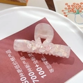 Pink acetate large hair claw clip with floral rhinestones in a gentle elegant style - 10cm / Sakura Pink