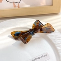 Barrette nœud en acétate français avec motif écaille marron et bleu et lettrage doré - 9.5CM / Bleu Chocolat