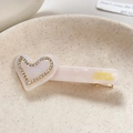 Pince à cheveux en acétate crème avec cœur en strass et texte France Handmade - Blanc