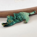 Katzen-Haarclip aus grünem Acetat mit Marmormuster und feinen Golddetails - 8cm / Schimmerndes Grün