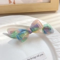 Iridescent gradient acetate bow hair clip with Barrette La France gold lettering - 9.5CM / Dreamy Light Green